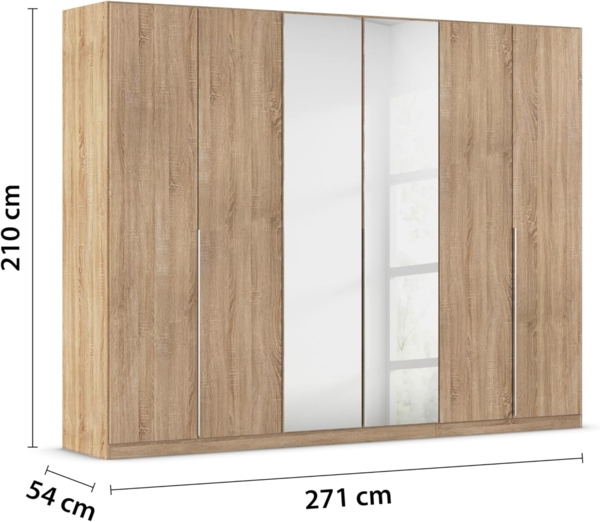 Rauch Möbel Alabama Schrank Kleiderschrank Drehtürenschrank Eiche Sonoma mit Spiegel 6-türig inklusive Zubehörpaket Classic 3 Kleiderstangen, 6 Einlegeböden BxHxT 271 x 210 x 54 cm Bild 3