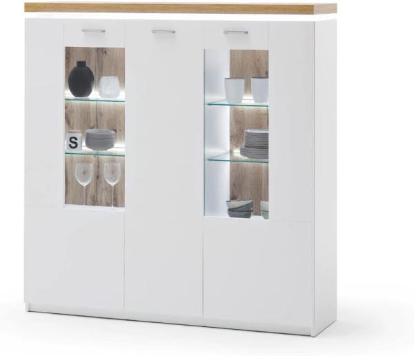 Highboard Claire 11 weiss Wotan Eiche Nb. 138x143x38 cm Kommode LED mit Rückwandbeleuchtung