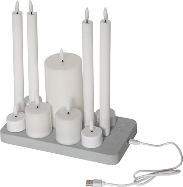 LED Kerzen ,Flamme Charge mit Ladestation, 11er Set Kerzen-Mix, flackernd, USB, weiß,