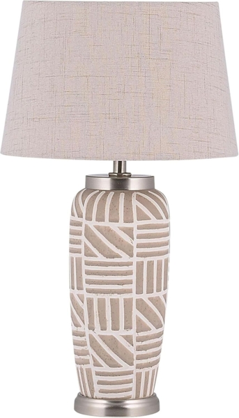 'Traisen' Tischlampe Beige Keramik 48 cm mit dekorativen geometrischen Muster langes Kabel mit Schalter Wohnzimmer Glamour