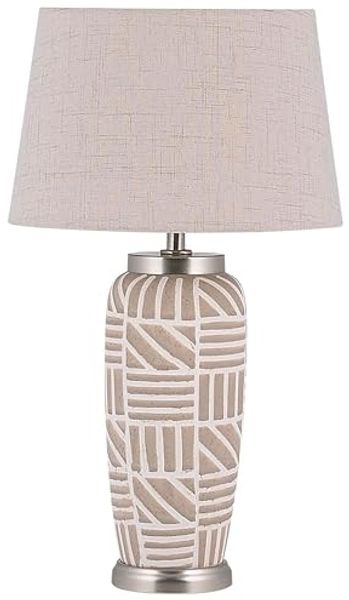 'Traisen' Tischlampe Beige Keramik 48 cm mit dekorativen geometrischen Muster langes Kabel mit Schalter Wohnzimmer Glamour