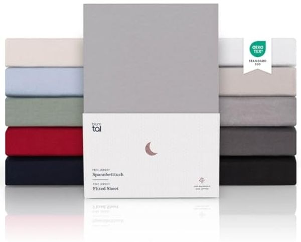 Blumtal® Premium Spannbettlaken 140x200 cm 2er Set Jersey - Oeko-TEX zertifiziertes Spannbettlaken 140x200 cm Baumwolle 100% - Spannbetttuch 140x200 für Matratzen 25 cm - 140x200 Spannbettlaken - Grau