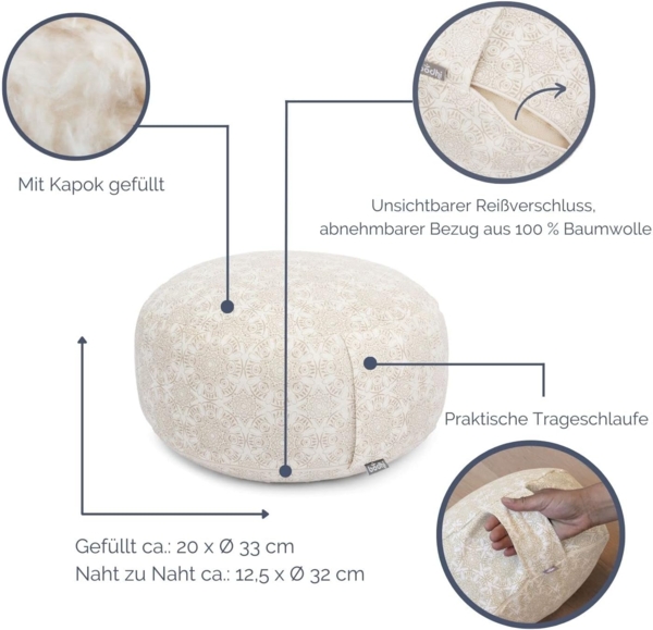 bodhi Meditationskissen Meditationskissen RONDO, 32 x 20 cm Raja, taupe/silber, Kapok Bild 3