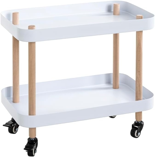 HAKU Möbel Beistelltisch auf Rollen, Natur, weiß, Massivholz, Metall - Maße: B 50 x H 47 x T 30 cm, Style: Modern