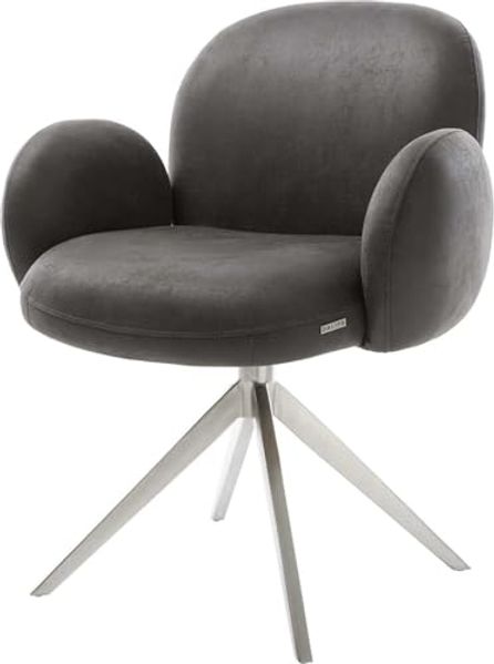 Drehstuhl Nube-Flex mit Armlehnen Mikrofaser Anthrazit Vintage Kreuzgestell breit Edelstahl 360° drehbar Wippfunktion Taschenfederkern