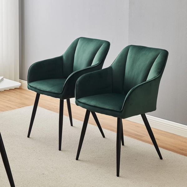 TUKAILAI Esszimmerstühle 2er Set aus Samt,Küchenstuhl Polsterstuhl Armlehnstuhl mit Armlehnen,Rückenlehnen,weiche Sitzpolster,Metallbeinen,Modern Sessel für Küche Esszimmer Wohnzimmer,Grün Bild 9