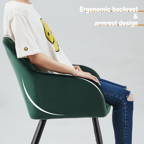 TUKAILAI Esszimmerstühle 2er Set aus Samt,Küchenstuhl Polsterstuhl Armlehnstuhl mit Armlehnen,Rückenlehnen,weiche Sitzpolster,Metallbeinen,Modern Sessel für Küche Esszimmer Wohnzimmer,Grün Bild 6