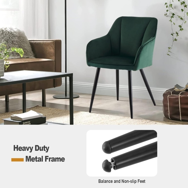 TUKAILAI Esszimmerstühle 2er Set aus Samt,Küchenstuhl Polsterstuhl Armlehnstuhl mit Armlehnen,Rückenlehnen,weiche Sitzpolster,Metallbeinen,Modern Sessel für Küche Esszimmer Wohnzimmer,Grün Bild 8