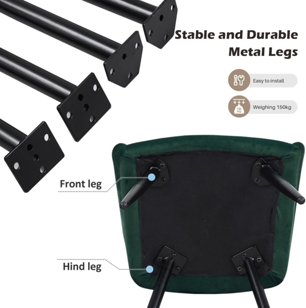 TUKAILAI Esszimmerstühle 2er Set aus Samt,Küchenstuhl Polsterstuhl Armlehnstuhl mit Armlehnen,Rückenlehnen,weiche Sitzpolster,Metallbeinen,Modern Sessel für Küche Esszimmer Wohnzimmer,Grün Bild 7