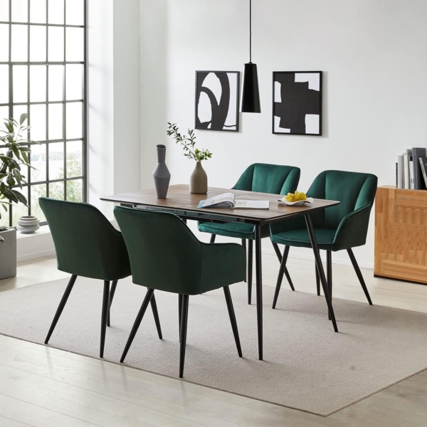 TUKAILAI Esszimmerstühle 2er Set aus Samt,Küchenstuhl Polsterstuhl Armlehnstuhl mit Armlehnen,Rückenlehnen,weiche Sitzpolster,Metallbeinen,Modern Sessel für Küche Esszimmer Wohnzimmer,Grün Bild 2