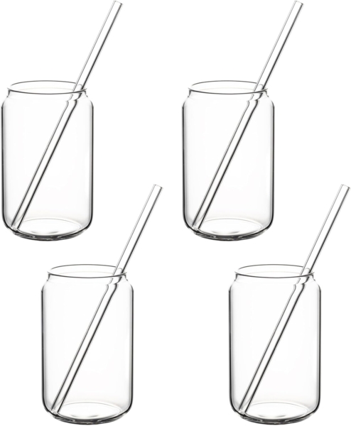 Hanseküche Gläser-Set Trinkgläser Set, Borosilikatglas, mit Glasstrohhalm - Perfekt für Eiskaffee, Wasser und Cocktails