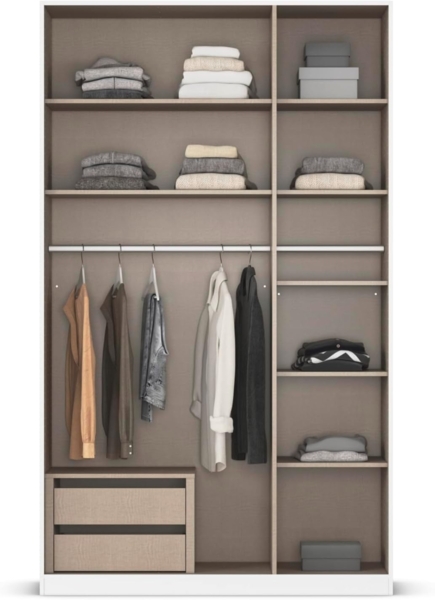 Rauch Möbel Alabama, Kleiderschrank, Garderobe, 3-türig, Spiegel, Zubehör Premium, 2 Kleiderstangen, 7 Einlegeböden, Schubladeneinsatz, Farbe Grau metallic, Schwarz, Griff Grau metallic, 136 x 229 x 54 cm Bild 7