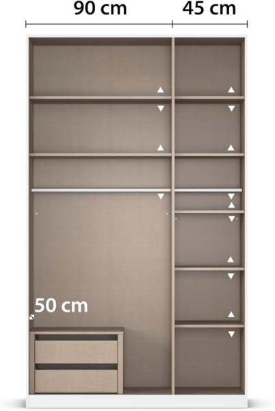 Rauch Möbel Alabama, Kleiderschrank, Garderobe, 3-türig, Spiegel, Zubehör Premium, 2 Kleiderstangen, 7 Einlegeböden, Schubladeneinsatz, Farbe Grau metallic, Schwarz, Griff Grau metallic, 136 x 229 x 54 cm Bild 8