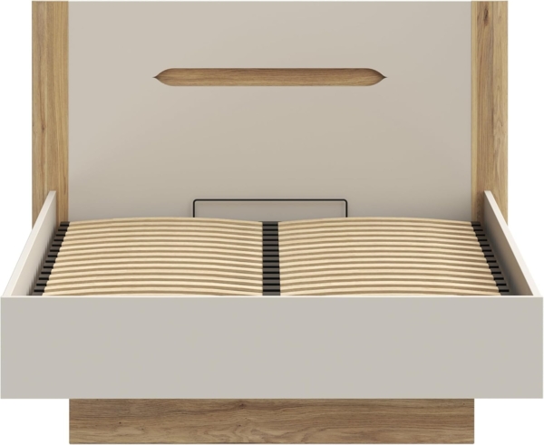 Forte EDWAL Bett Liegefläche 140 cm, modernes Bettgestell mit Stauraum unter dem Lattenrost, Holzwerkstoff, Kaschmir |Beige Holzdekor, 156,2 cm breit x 105,7 cm hoch x 206,6 cm tief