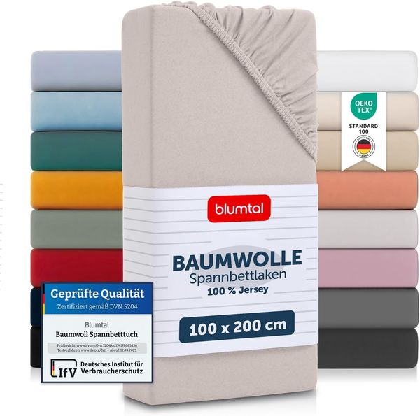 Blumtal® Spannbettlaken 100x200 cm Basics Jersey im 2er Set - Bettlaken 100x200 cm aus 100% Baumwolle - Oeko-TEX zertifiziertes Spannbetttuch 100x200 cm - Matratzenbezug 100x200 cm - Leintuch - Elfenbein