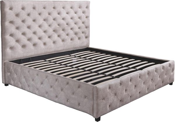 riess-ambiente Boxbett PARIS 180x200cm champagner beige - Samt, inkl. Lattenrost & Bettkasten (Einzelartikel, 1-St), Chesterfield Queensize-Bett mit Stauraum - ideal für Schlafzimmer