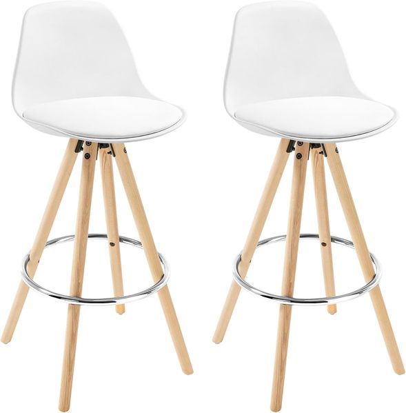 WOLTU® BH45ws-2 2 x Barhocker 2er Set Barstuhl aus Kunststoff Holzgestell mit Lehne + Fußstütze Design Stuhl Küchenstuhl optimal Komfort Weiss