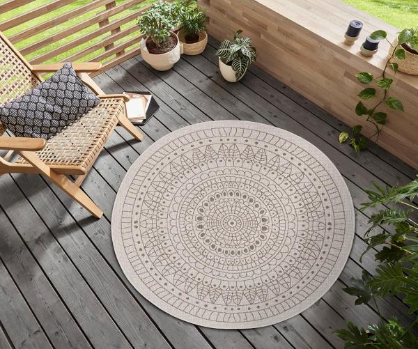 In- & Outdoor Wendeteppich Porto Creme Beige, rund - 140 cm Durchmesser