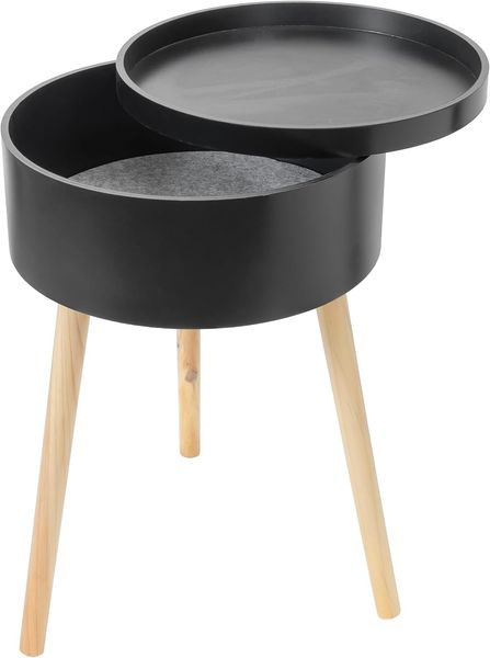 BONETTI Beistelltisch Beistelltisch rund mit Stauraum und Tablett aus Holz, ca. Ø 38 x 59 cm, Skandinavisches Design, Nachttisch