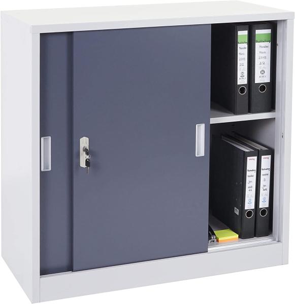 Aktenschrank Boston HWC-F41, Stahlschrank Büroschrank, mit abschließbaren Schiebetüren 90x90x45cm ~ anthrazit