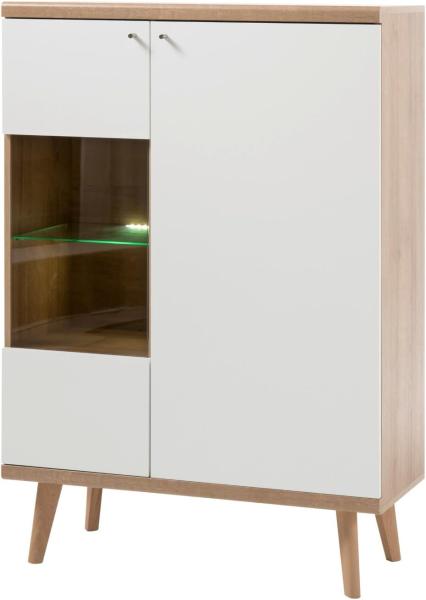 Highboard Helge in weiß und Eiche Riviera 90 x 134 cm