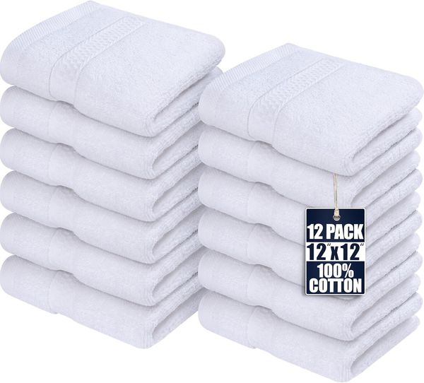 Utopia Towels - 12er Pack Seiftücher mit Aufhängeschlaufen 30x30 cm, aus 100% Baumwolle weiche und saugfähige Waschlappen für die Gesichtsreinigung (Weiß)