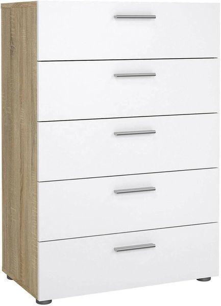 Dmora - Kommode Yolande, Mehrzweckkommode, Schlafzimmerkommode, Schrank mit Schubladen, 70x40 h102 cm, Eiche und Weiß