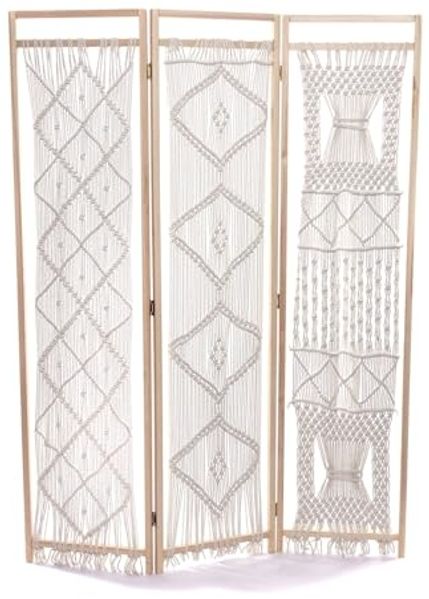 CREEDWOOD Paravent RAUMTEILER "BOHO", 166x123cm, Makramee, weiß, Deko Paravent