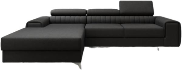 Designer Sofa Melinda mit Schlaf- und Klappfunktion Stoff Schwarz Links