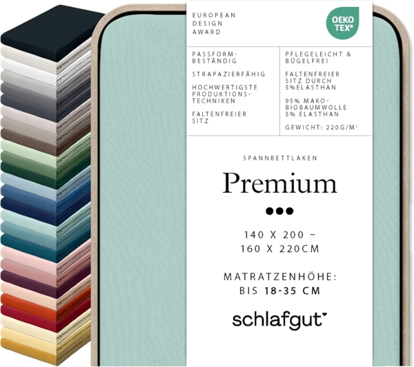 Schlafgut Spannbettlaken Premium, Mako-Zwirn-Jersey, Gummizug: rundum, (1 Stück), nachhaltige Zero Waste Verpackung