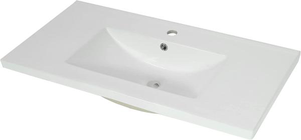 Waschbecken HWC-D16, Waschtisch Handwaschbecken Möbelwaschtisch Badezimmer Bad, Keramik eckig weiß ~ 92cm 30mm Kante