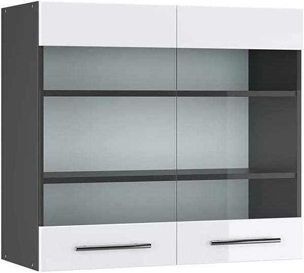 Vicco Hängeglasschrank 80 cm Küchenschrank Hängeschrank Küchenzeile Fame-Line (Weiß Hochglanz)