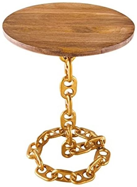 riess-ambiente Beistelltisch CHAINS 55cm gold / natur (Einzelartikel, 1-St), Wohnzimmer · Mango-Massivholz · Metall Kettengestell · rund · handmade
