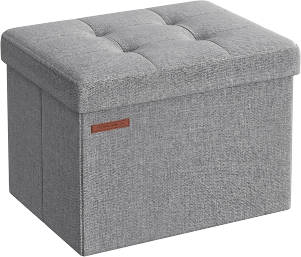 Songmics 41 cm Sitzbank mit Stauraum, klappbare Sitztruhe, Aufbewahrungsbox, Fußbank, hellgrau LSF102G02