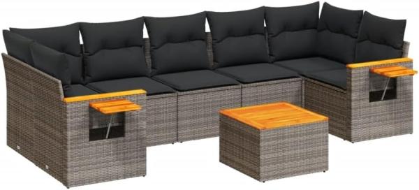 vidaXL 8-tlg. Garten-Sofagarnitur mit Kissen Grau Poly Rattan 3259057