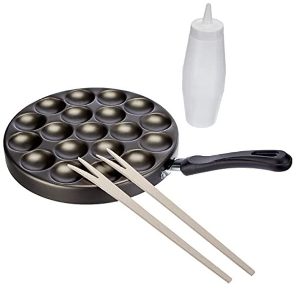 patisse Poffertjespfanne, Aluminium (5-tlg), Poffertjespfanne mit Teigflasche, 2 Holzgabeln & Rezept