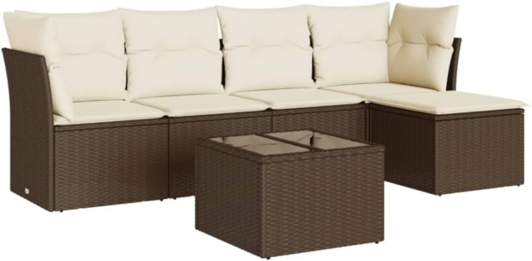 vidaXL 6-tlg. Garten-Sofagarnitur mit Kissen Braun Poly Rattan 3249412