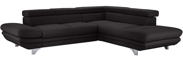 Mivano Schlafsofa Enterprise / Trendige Ledercouch in L-Form mit Ottomane rechts / Inkl. Bettfunktion und höhenverstellbare Kopfstützen / 273 x 75 x 238 / Kunstleder: schwarz