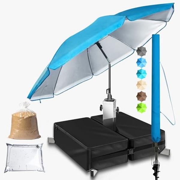 4smile Sonnenschirm Strand SunnyJoy im 3er-Set - UPF 50+ Balkon Schirm 180 cm + Sonnenschirmständer befüllbar + Sonnenschirmhülle - Sonnenschutz Balkon, Gartenschirm, Blau
