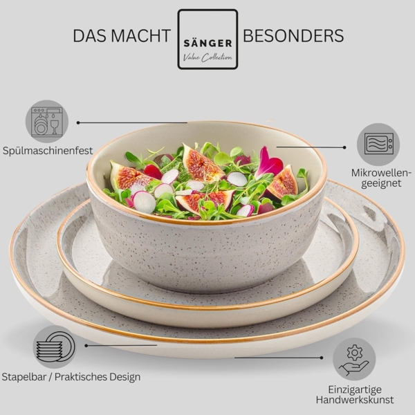 SÄNGER Tafelservice Rio Perlgrau - 18 teilig aus Steingut Bild 5