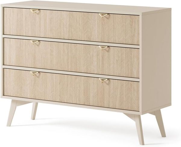 Lomadox Kommode FAREHAM-160, Schubkastenkommode, sandfarben, Front mit Fischgrätenmuster