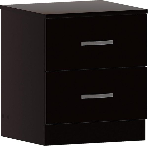 Vida Designs Nachttisch, schwarz, 2 Schubladen mit Metallgriffen und -schienen, einzigartige Schubladenunterstützung gegen Verbiegen, Schlafzimmer-Möbel Riano