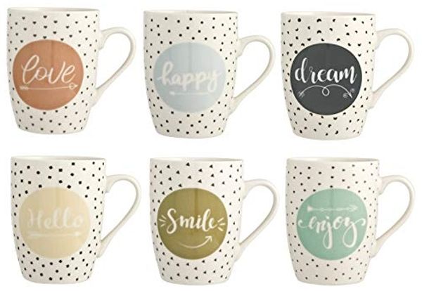 H&H Enjoy Set aus 6 Tasse, Porzellan, mehrfarbig, 350 ml