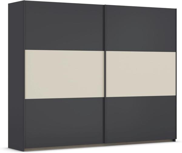 Rauch Möbel Neo, Schwebetürenschrank, Kleiderschrank, Kleiderschränke, Garderobe, Schrank mit Stauraum, 2-türig, Farbe Grau-metallic/Champagner, 261 x 210 x 59 cm