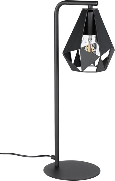 EGLO Tischlampe Carlton 5, Deko Tischleuchte Vintage, Nachttischlampe mit Lampenschirm, Wohnzimmerlampe aus schwarzem Metall, E27 Fassung