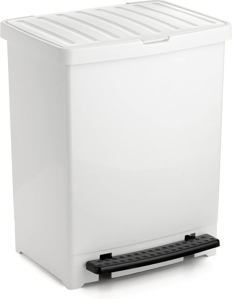 TATAY Mülleimer Küche, 25L Fassungsvermögen, Einziehbares Pedal, Polypropylen, BPA-frei, 30L Müllsack. Weiß. Maße 33,5 x 31 x 42 cm