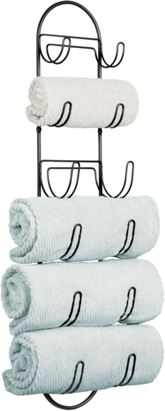 Handtuchregal Wand schwarz 6 Ablagen Handtuchhalter Badetuchhalter Bad mDesign