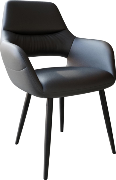 Esszimmerstuhl Yago-Flex mit Armlehnen Echt-Leder Schwarz 4-Fuß konisch Schwarz Taschenfederkern