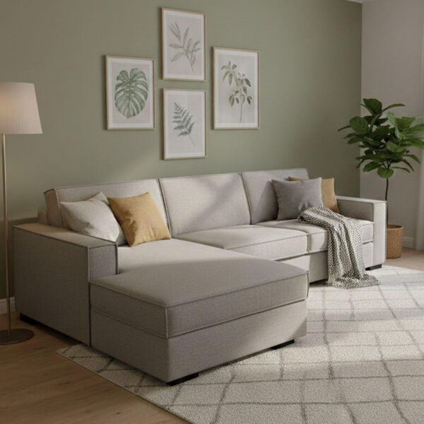 Talamo Italia Ecksofa Beatrice, Made in Italy, Drehbare Öffnung mit Matratze und Lattenrost, Halbinsel mit Stauraum links, mit Standardarmlehnen, Cm: 280x95h90, Farbe Taubengrau