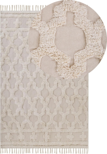 Teppich Baumwolle beige 140x200 cm marokkanisches Muster Fransen SULUOVA